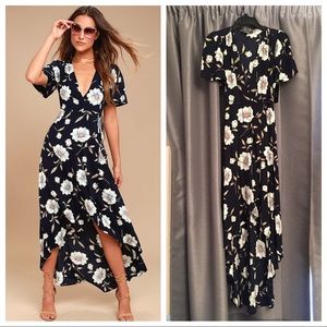 Navy Blue Floral print-high low wrap dress **NWT**